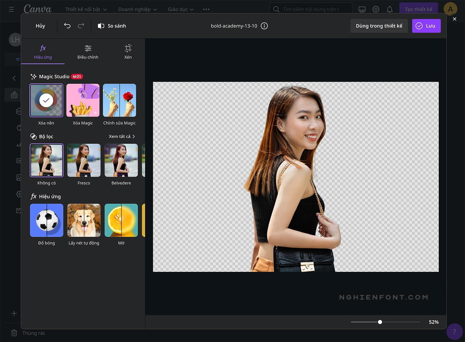 Tính năng xóa nền Canva