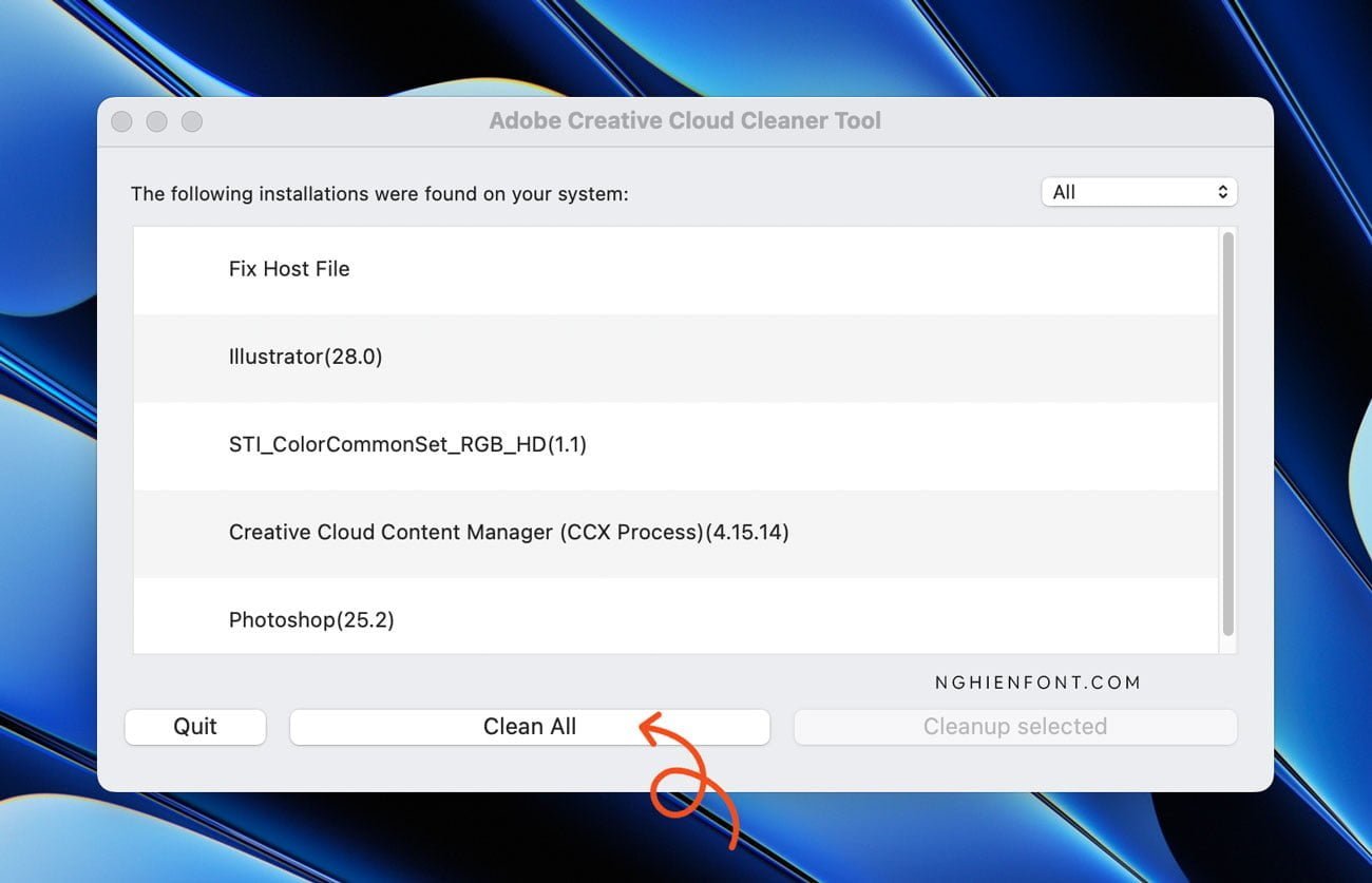Adobe Creative Cloud Cleaner macOS - Clean All