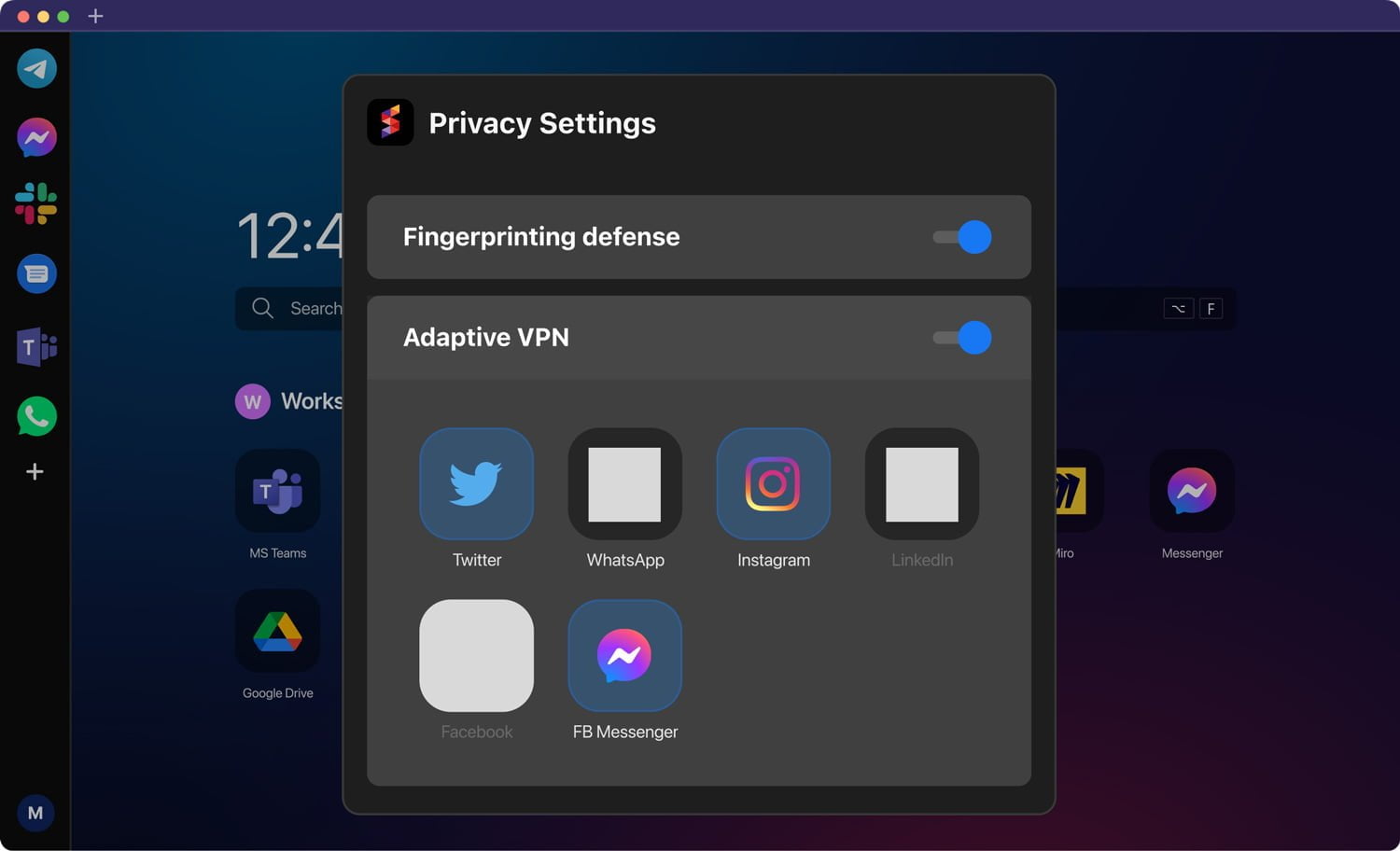 Fingerprint Defense & VPN sidekick browser