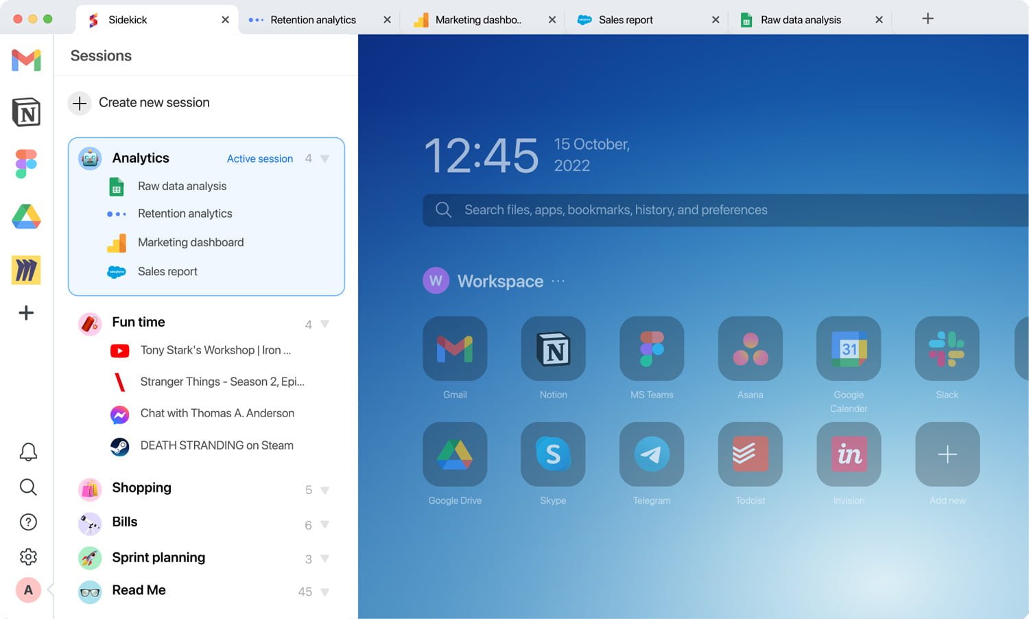 Sessions sidekick browser