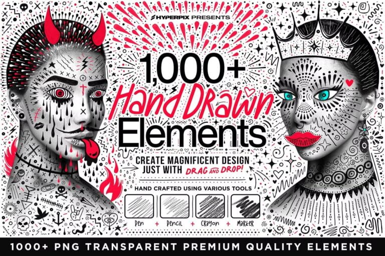 Hyper Hand Drawn 1000 PNG Elements Free Download